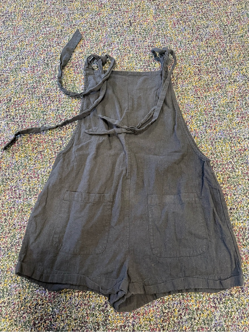 SHEIN Black Linen-Blend Tie Strap Romper